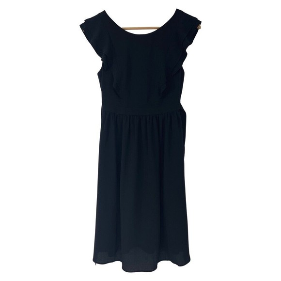 Fervour Dresses & Skirts - Vintage Fervour Womens Fit & Flare Dress Black Scoop Neck‎ Cap Sleeve Flutter XS